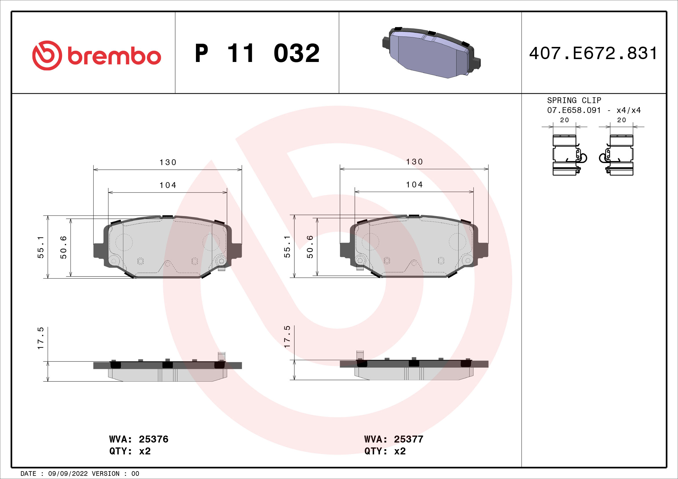 A.B.S. P 11 032 BREMBO Bremsbelagsatz, Scheibenbremse